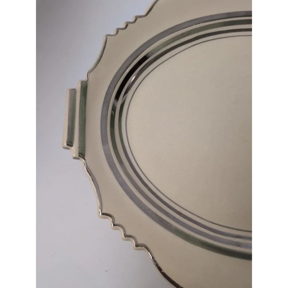 Leigh Potters Astoria Serving Platter Cream Silver Art Deco 12.5" Good Vintage - Picture 2 of 6